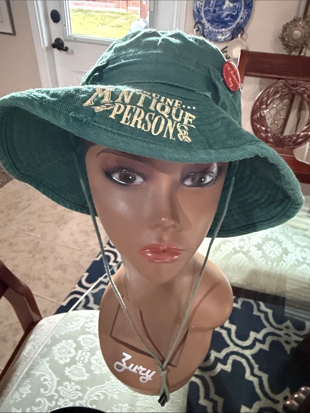 Fisherman Antique Person Green Bucket Hat with Chin Cord